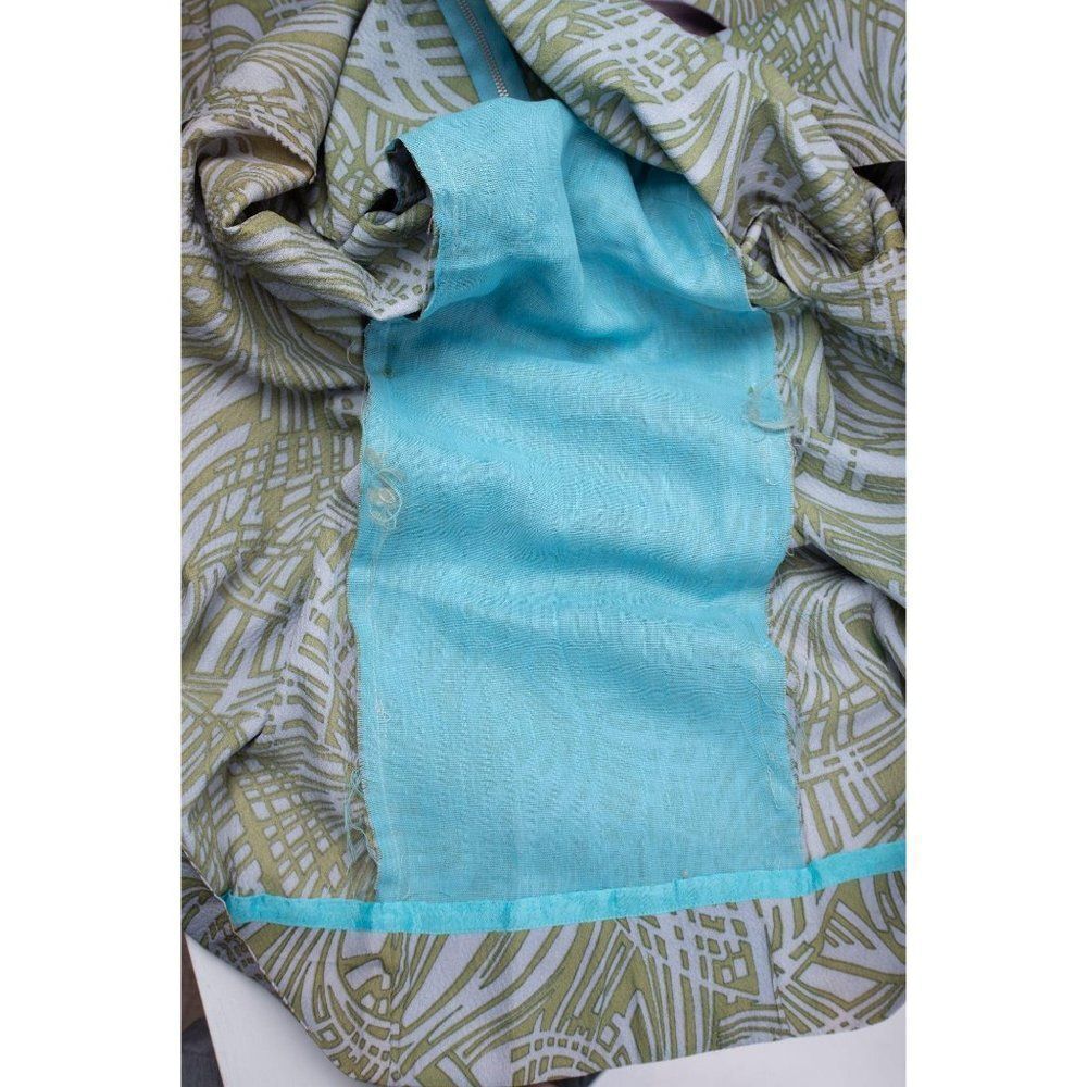 1970's Vintage Barkloth Dress Women's M Blue Green - Picture 5 of 7